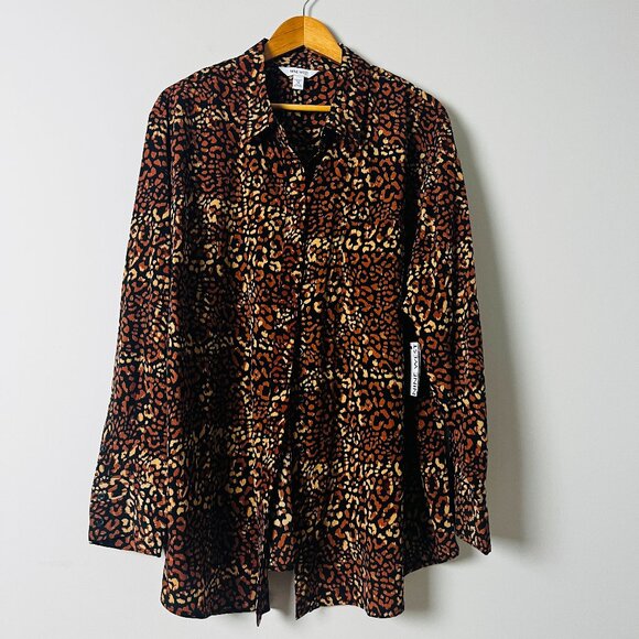Nine West Animal Print Button Down Top 3X NWT - Picture 1 of 5